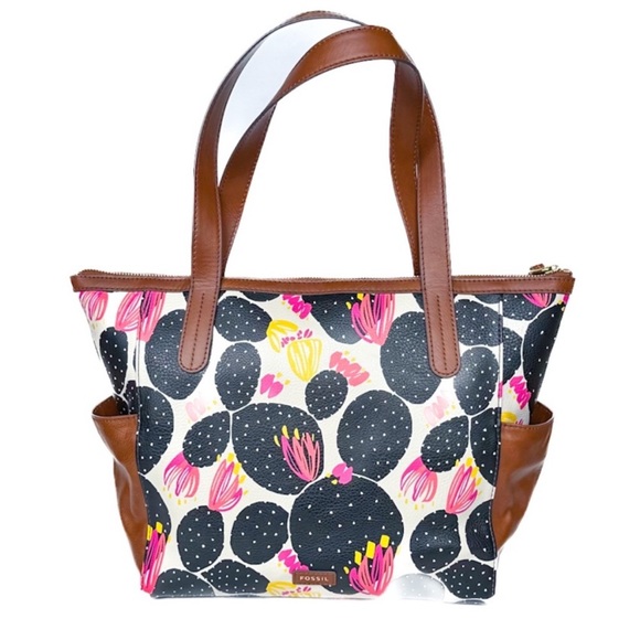 Fossil Handbags - Fossil Mimi Shopper Handbag Cactus Black Floral Tote Handbag